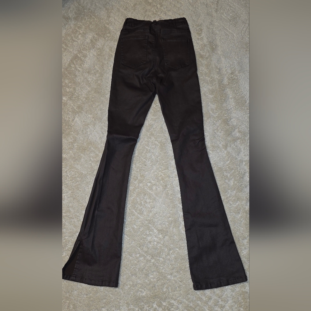 Pretty Little Thing Chocolate Coated Denim Split Hem Flares - Picture 6 of 7